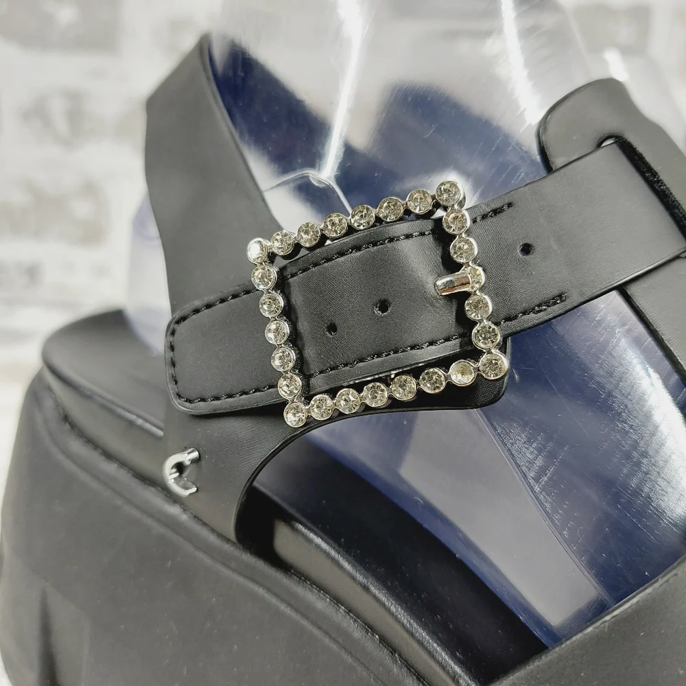 Sam Edelman Black Platform Fisherman Sandals with Crystal Buckle